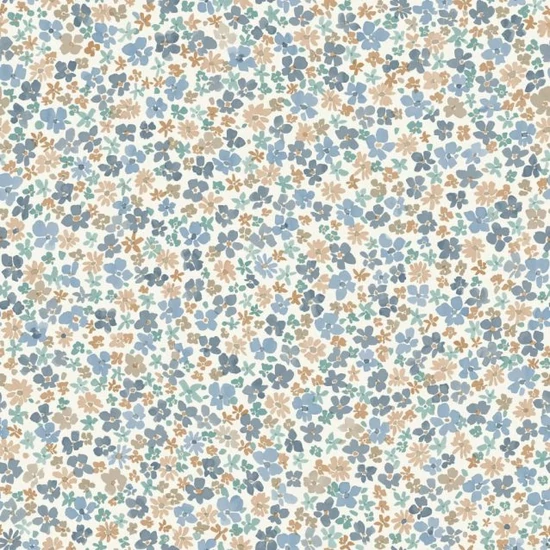 Türkiz barna rózsaszín bézs virágos tapéta fehér alapon