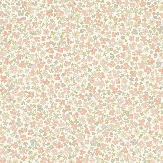 Fehér alapon rózsaszín zöld okkersárga virágos tapéta