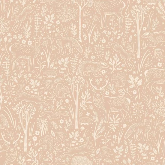 Rózsaszín alapon erdei mintás tapéta