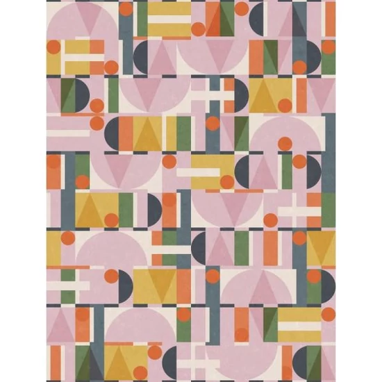 Mályva zöld sárga kék narancssárga geometriai mintás tapéta