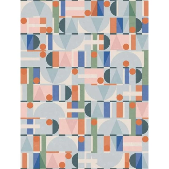 Világoskék sötétkék lila zöld fehér narancssárga geometriai mintás tapéta