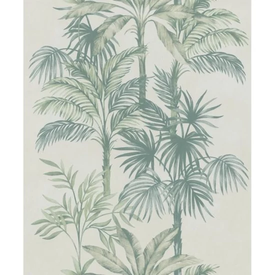 Fehér sötétzöld pálmafalevél mintás tapéta