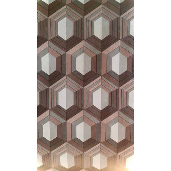 Sötétbarna, szürke, geometriai mintás tapéta