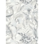 Kép 1/2 - Fehér, krém, szürke, ezüst, fényes, levél mintás tapéta