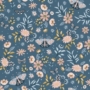 Kép 1/2 - Kék, barna, sárga, rózsaszín, barack, virágos, leveles, lepkés tapéta